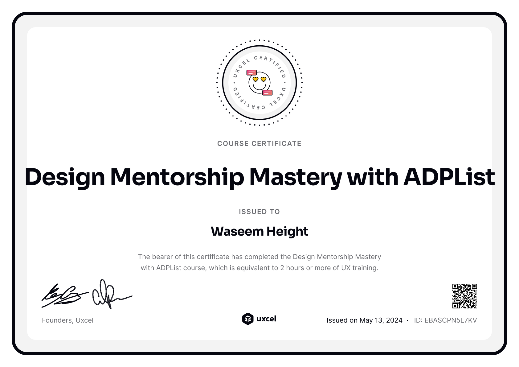 Waseem Height's certificate